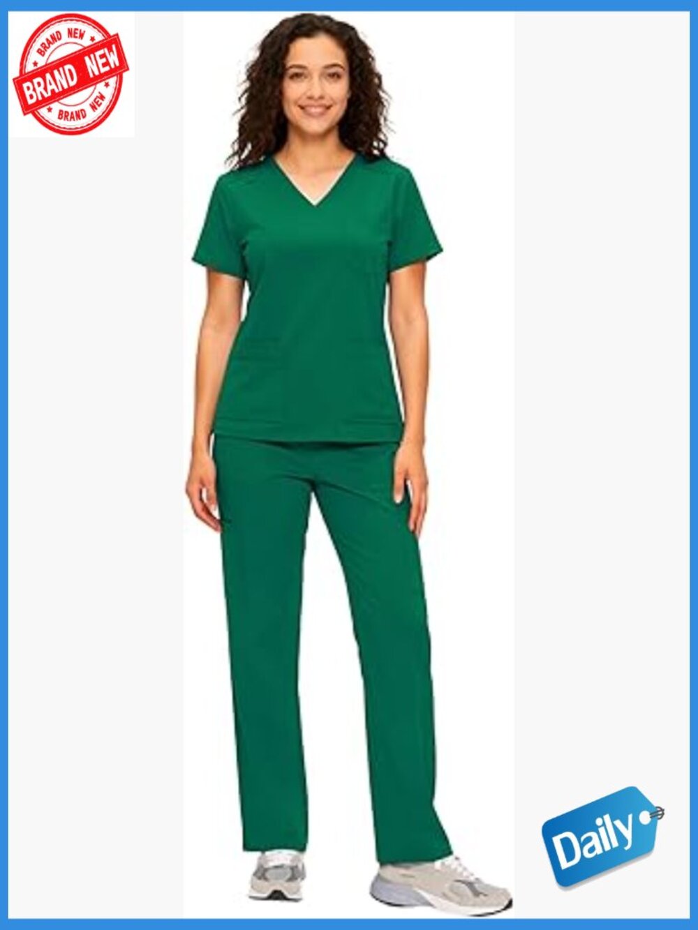 V-Neck Top & Cargo Pants Scrub Set - 12 Pockets, Stretch